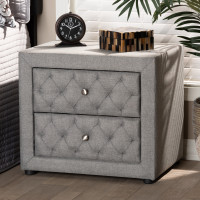 Baxton Studio BBT3164-Grey-NS Lepine Modern and Contemporary Gray Fabric Upholstered 2-Drawer Wood Nightstand